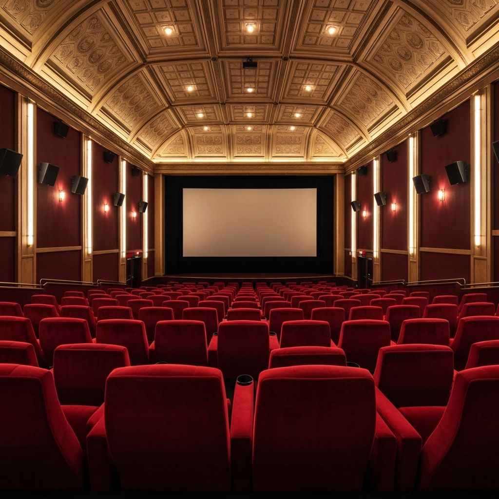 Theater interior with plush red seats